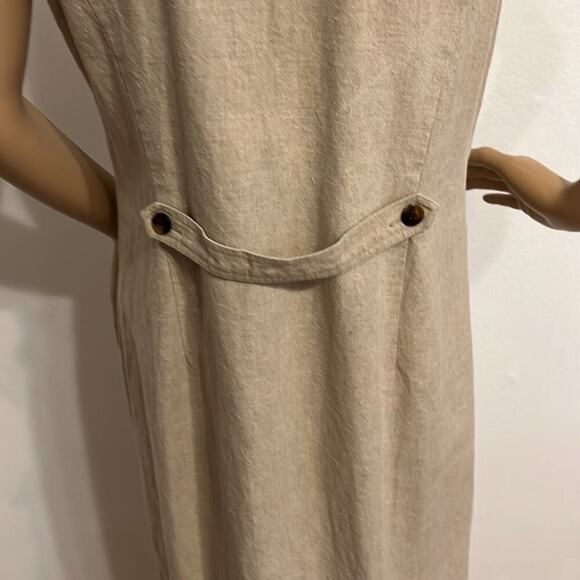 VTG Talbots Size 10P Tan Linen Blend Tortoise Button Front Midi Dress Vest - Picture 7 of 10